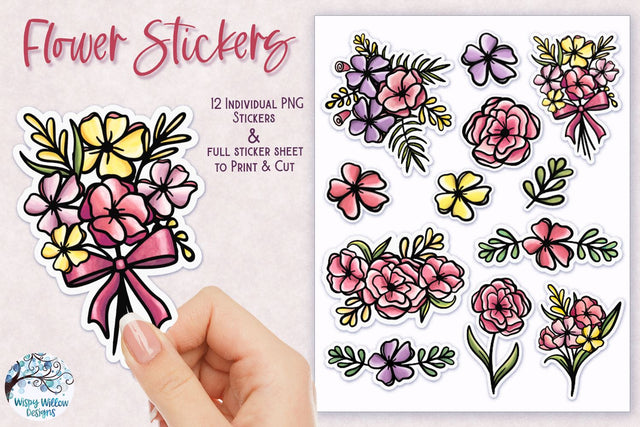 Flower Stickers PNG Sublimation Wispy Willow Designs 