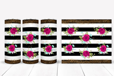 Flower Stripes Tumbler Sublimation I 20 Oz Tumbler PNG Sublimation Happy Printables Club 