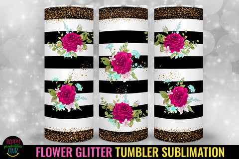 Flower Stripes Tumbler Sublimation I 20 Oz Tumbler PNG Sublimation Happy Printables Club 