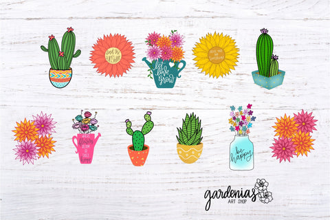 Flower / Succulent Clip Art Sticker Set Sublimation Gardenias Art Shop 