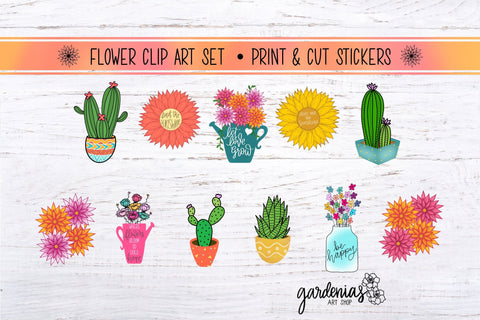 Flower / Succulent Clip Art Sticker Set Sublimation Gardenias Art Shop 