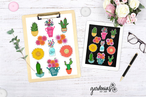 Flower / Succulent Clip Art Sticker Set Sublimation Gardenias Art Shop 