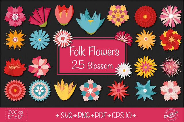 Flower SVG bundle, Hippie and Groovy flowers, Layered flowers, Floral bundle SVG Createya Design 