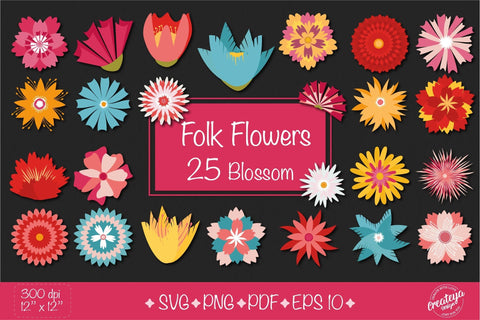 Flower SVG bundle, Hippie and Groovy flowers, Layered flowers, Floral bundle SVG Createya Design 
