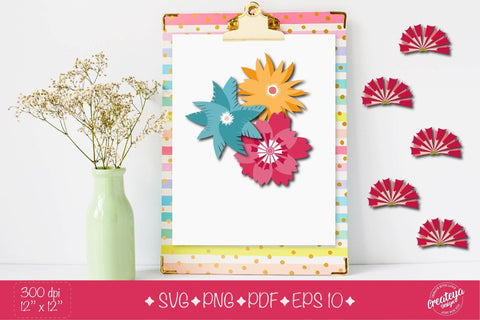 Flower SVG bundle, Hippie and Groovy flowers, Layered flowers, Floral bundle SVG Createya Design 