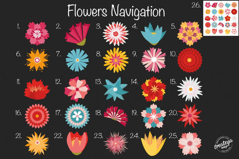 Flower SVG bundle, Hippie and Groovy flowers, Layered flowers, Floral bundle SVG Createya Design 