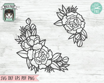 Flower SVG File, Flower Monogram Border SVG, Floral SVG File, Flower Cut File, Flower Frame SVG, Floral Cut File, Rose SVG File, Peony SVG SVG Wild Pilot 