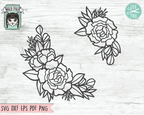 Flower SVG File, Flower Monogram Border SVG, Floral SVG File, Flower Cut File, Flower Frame SVG, Floral Cut File, Rose SVG File, Peony SVG SVG Wild Pilot 