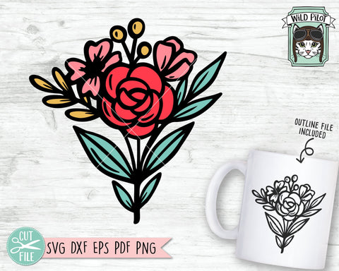 Flower Svg Files, Bouquet SVG File, Bouquet of Flowers SVG, Flower Cut Files, Flower Bouquet SVG Cut File, Floral Bouquet SVG, Wedding SVG, Valentines SVG SVG Wild Pilot 