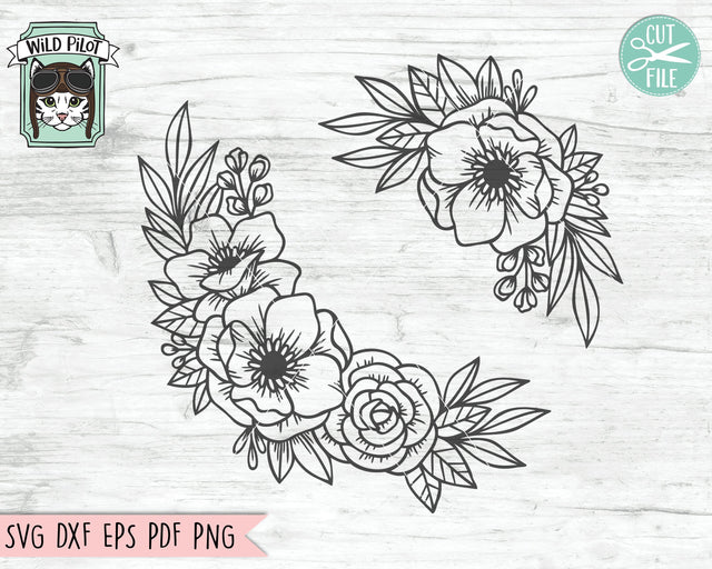 Flower Svg Files, Floral Monogram Border SVG, Floral SVG, Flower Cut File, Flower Monogram Frame SVG, Floral Cut File, Rose SVG, Peony SVG SVG Wild Pilot 