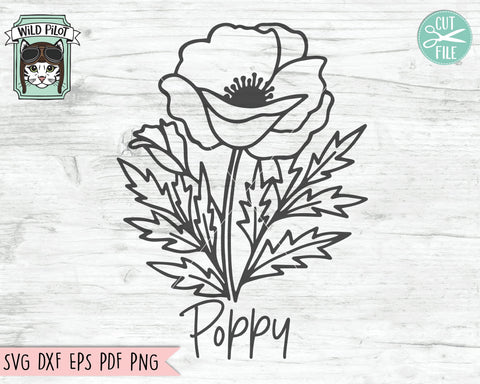 Flower SVG Files, Floral SVG File, Flower Cut Files, Flower Bouquet SVG File, Floral Bouquet SVG, Poppy SVG File, Botanical Illustrations SVG SVG Wild Pilot 