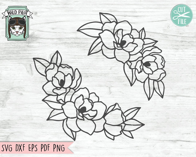 Flower Svg Files, Flower Border Frame SVG Cut File, Floral Svg Files, Flower Cut File, Flower Frame SVG, Floral Cut File, Magnolia Flower SVG File SVG Wild Pilot 