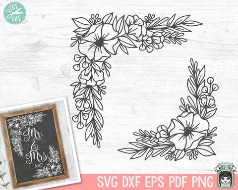 Flower SVG Files, Flower Border SVG, Flower Corner svg, Floral Frame Cut file, Wedding Sign cut file, Flower Sign svg, Flower Monogram svg SVG Wild Pilot 