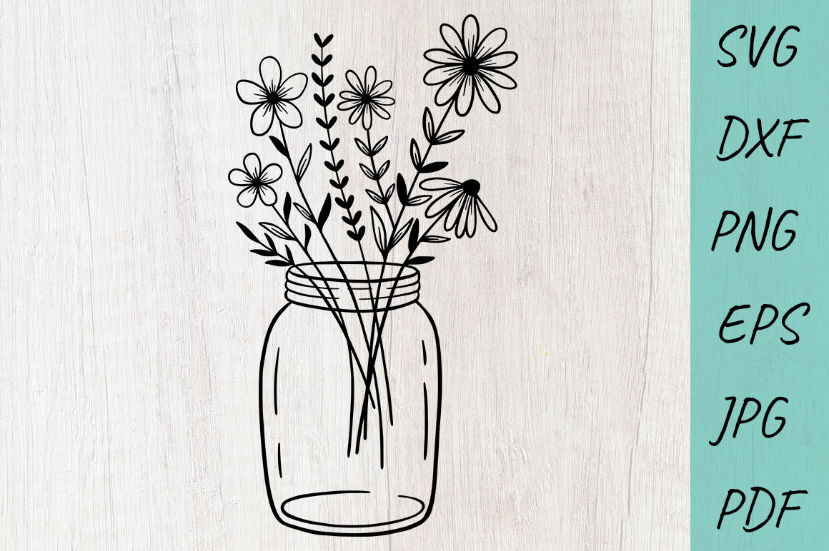 Hand Drawn Mason Jar SVG File, Drawn clipart, Cutting File, Cut File