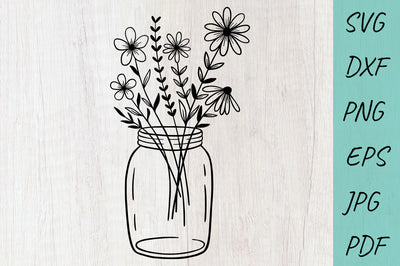 Flower svg, Floral Mason Jar Svg Cut File, Wildflowers SVG Irina Ostapenko 