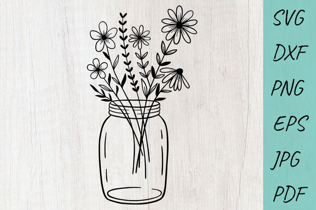 Flower svg, Floral Mason Jar Svg Cut File, Wildflowers SVG Irina Ostapenko 