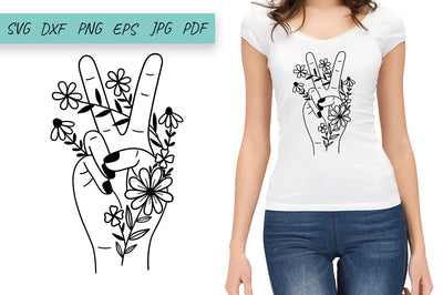 Flower SVG, Peace Sign Hand SVG, Wildflowers SVG, Floral SVG SVG Irina Ostapenko 