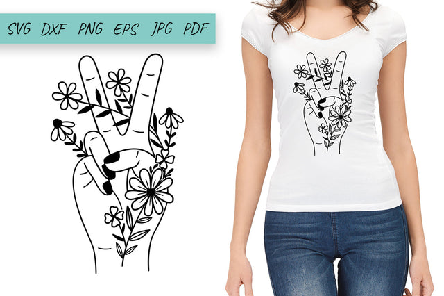 Flower SVG, Peace Sign Hand SVG, Wildflowers SVG, Floral SVG SVG Irina Ostapenko 