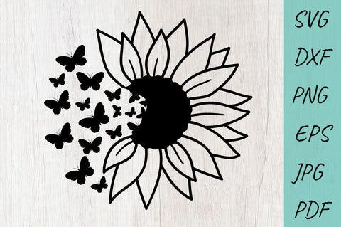 Flower svg, Sunflowers svg, Sunflower Butterfly SVG DXF PNG SVG Irina Ostapenko 