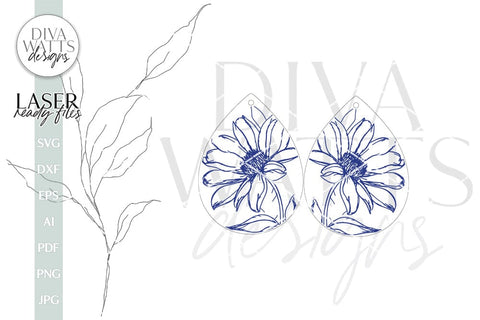 Flower Teardrop Earrings Glowforge SVG Laser Cutting File For Flower Earrings Floral Earrings for Glowforge Pretty Earrings SVG Diva Watts Designs 