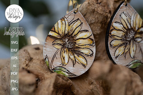 Flower Teardrop Earrings Glowforge SVG Laser Cutting File For Flower Earrings Floral Earrings for Glowforge Pretty Earrings SVG Diva Watts Designs 