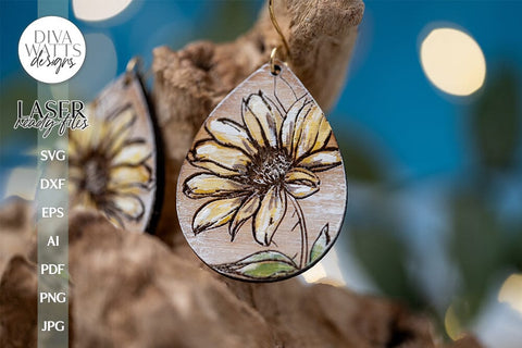 Flower Teardrop Earrings Glowforge SVG Laser Cutting File For Flower Earrings Floral Earrings for Glowforge Pretty Earrings SVG Diva Watts Designs 