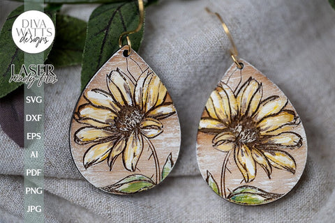 Flower Teardrop Earrings Glowforge SVG Laser Cutting File For Flower Earrings Floral Earrings for Glowforge Pretty Earrings SVG Diva Watts Designs 