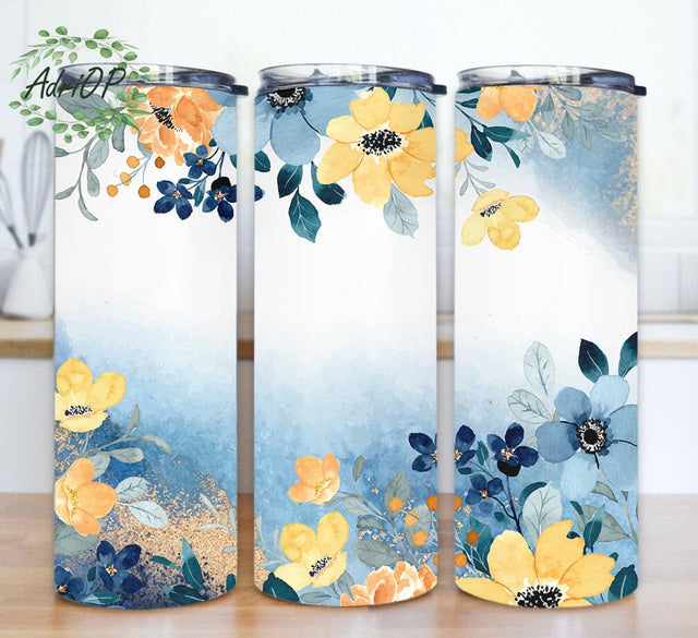 Flower Tumbler Design, Flower 20oz Skinny Tumbler, Floral Tumbler Wrap, Watercolor Floral Sublimation Design, Digital Download Sublimation AdriOP 