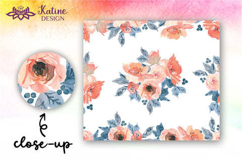 Flower Tumbler, Floral Tumbler, Watercolor Rose Tumbler, Coral and Peach, Sublimation Wrap Design for 20 Oz Skinny Tumbler Straight and Tapered PNG Sublimation KatineDesign 