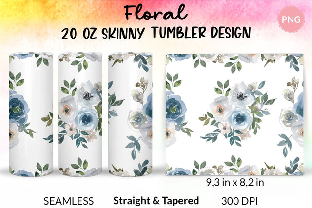 Flower Tumbler, Floral Tumbler, Watercolor Rose Tumbler, Gray and Navy Blue, Sublimation Wrap Design for 20 Oz Skinny Tumbler Straight and Tapered PNG Sublimation KatineDesign 