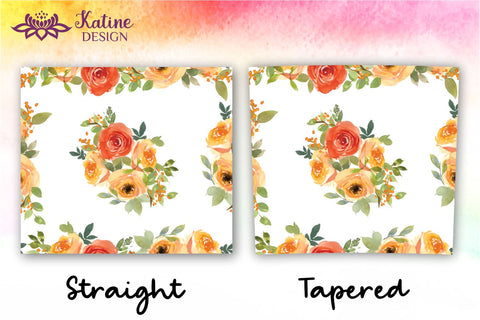 Flower Tumbler, Floral Tumbler, Watercolor Rose Tumbler, Orange and Yellow, Sublimation Wrap Design for 20 Oz Skinny Tumbler Straight and Tapered PNG Sublimation KatineDesign 