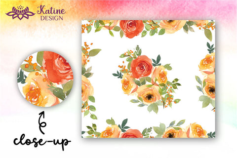 Flower Tumbler, Floral Tumbler, Watercolor Rose Tumbler, Orange and Yellow, Sublimation Wrap Design for 20 Oz Skinny Tumbler Straight and Tapered PNG Sublimation KatineDesign 