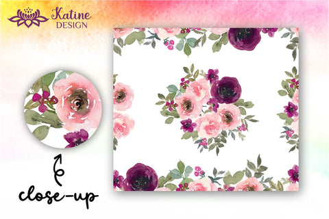 Flower Tumbler, Floral Tumbler, Watercolor Rose Tumbler, Pink Blush and Burgundy Sublimation Wrap Design for 20 Oz Skinny Tumbler Straight and Tapered PNG Sublimation KatineDesign 