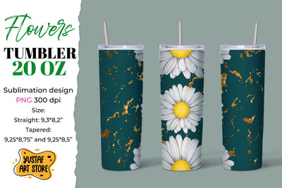 Flower tumbler sublimation design. Daisy on green background Sublimation Yustaf Art Store 