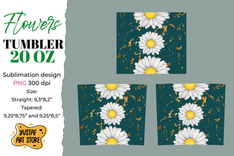 Flower tumbler sublimation design. Daisy on green background Sublimation Yustaf Art Store 