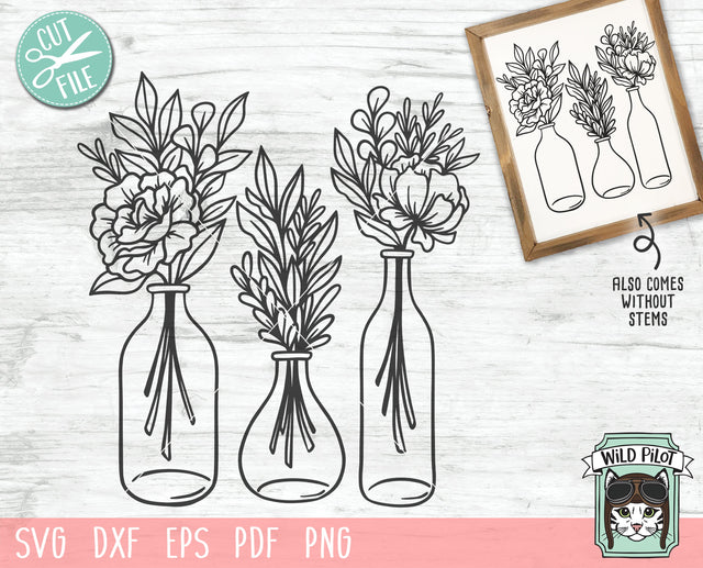 Flower Vase SVG file, Flower SVG files, Floral svg files, Flower cut files, Wildflowers svg, Floral Vase svg, Flower Bouquet, Vase cut file SVG Wild Pilot 