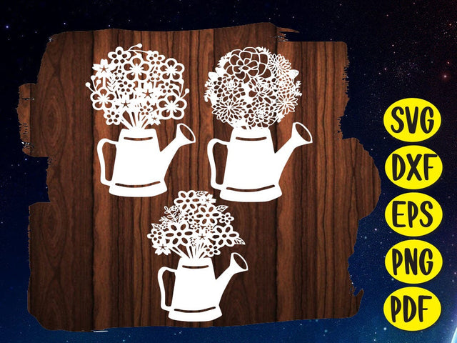 Flower Watering Can Paper cut SVG Johan Ru designs 