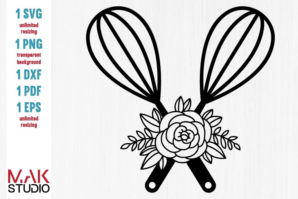 Flower Mixer SVG, Floral Baking Cut File, Bakery Design DXF, Floral Kitchen  Outline, Mixer With Roses Vector 