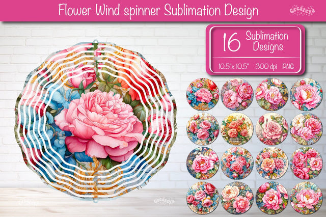Flower wind spinner sublimation Bundle Round design PNG Pink Peonies Sublimation Createya Design 
