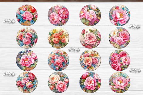 Flower wind spinner sublimation Bundle Round design PNG Pink Peonies Sublimation Createya Design 