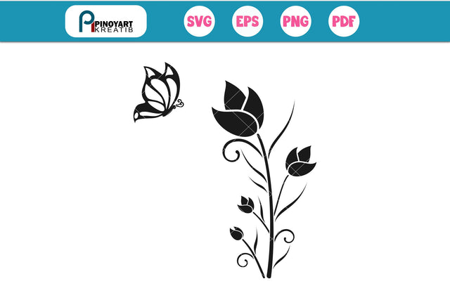 Flower with Butterfly Svg SVG Pinoyart Kreatib 