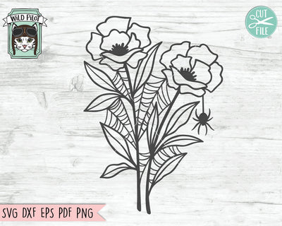 Flower with Spider Webs SVG file, Spider Web Flower svg, Floral cut file, Fall svg, Autumn svg, Halloween, Spider with flowers svg, Spooky, Witchy svg SVG Wild Pilot 