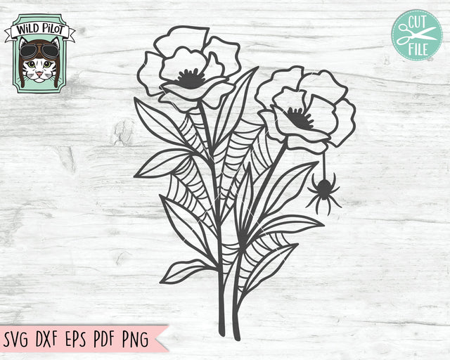 Flower with Spider Webs SVG file, Spider Web Flower svg, Floral cut file, Fall svg, Autumn svg, Halloween, Spider with flowers svg, Spooky, Witchy svg SVG Wild Pilot 