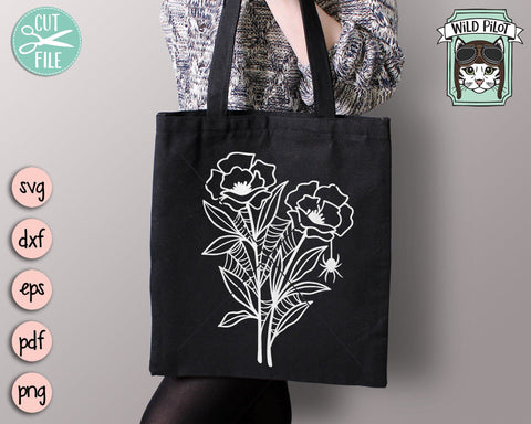 Flower with Spider Webs SVG file, Spider Web Flower svg, Floral cut file, Fall svg, Autumn svg, Halloween, Spider with flowers svg, Spooky, Witchy svg SVG Wild Pilot 