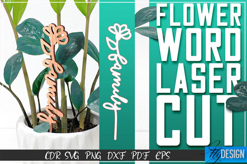 Flower Word Laser Cut SVG | Flower Decor SVG Design | CNC Files SVG Fly Design 