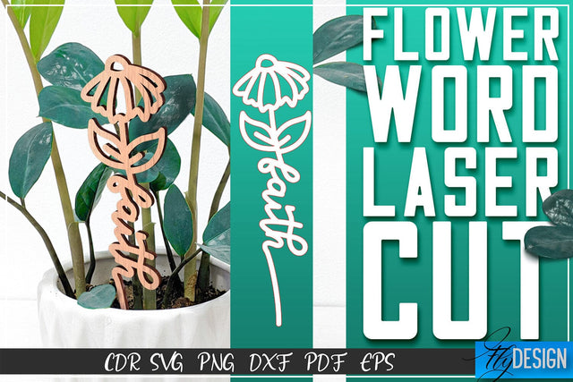 Flower Word Laser Cut SVG | Flower Decor SVG Design | CNC Files SVG Fly Design 