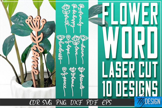 Flower Word Laser Cut SVG | Flower Decor SVG Design | CNC Files SVG Fly Design 