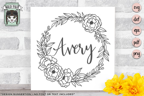 Flower Wreath Monogram Frame SVG Cut File SVG Wild Pilot 