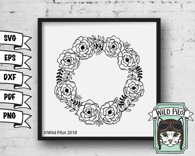Flower Wreath Monogram Frame SVG Cut File SVG Wild Pilot 