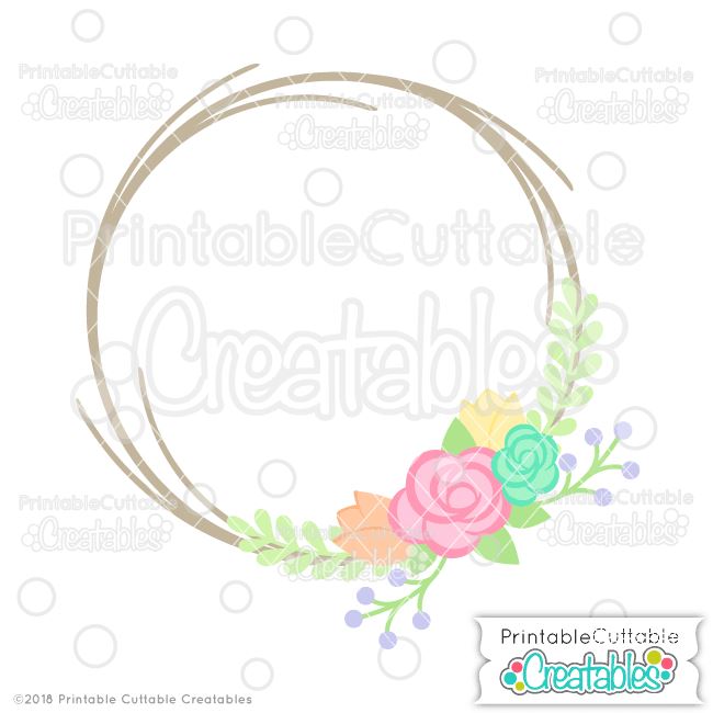 Rose circle frame SVG, Monogram flowers wreath